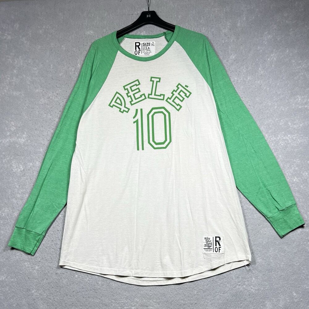Roots Of Fight NEW x Pele #10 Soccer Legend Vintage White/Green Raglan Shirt 4XL